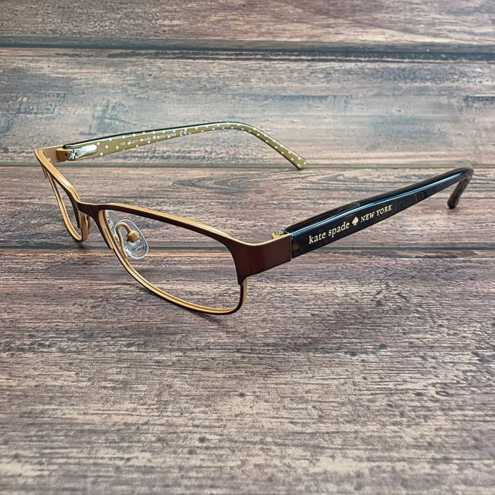 Kate Spade Ambrosette JUV Brown Gold Polka Dot Eyeglasses Frames 50-17-135
